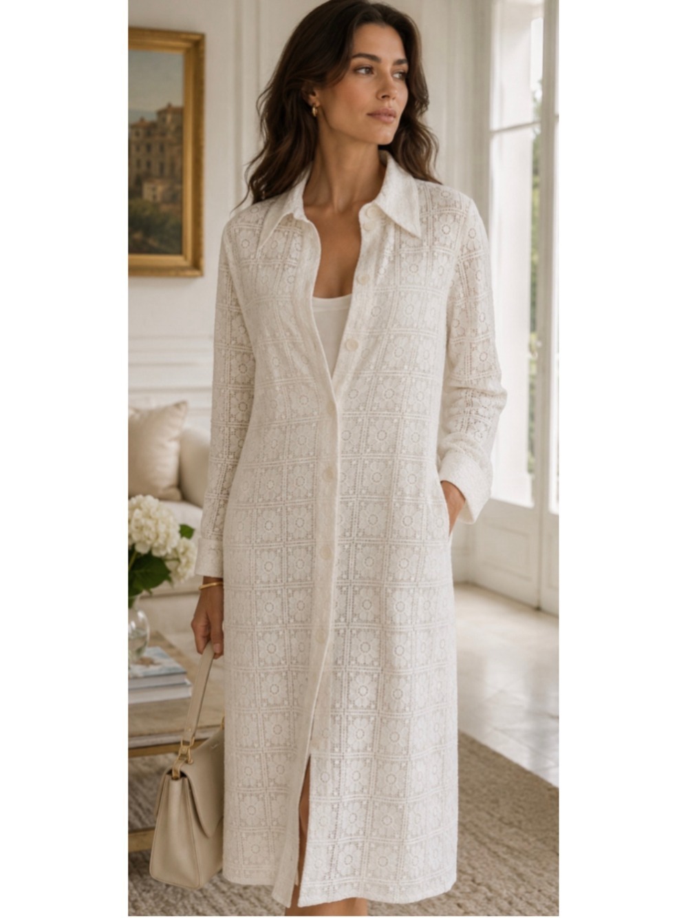 Max Mara Cream Lace Long Sleeve Dress Size XL New Luxury